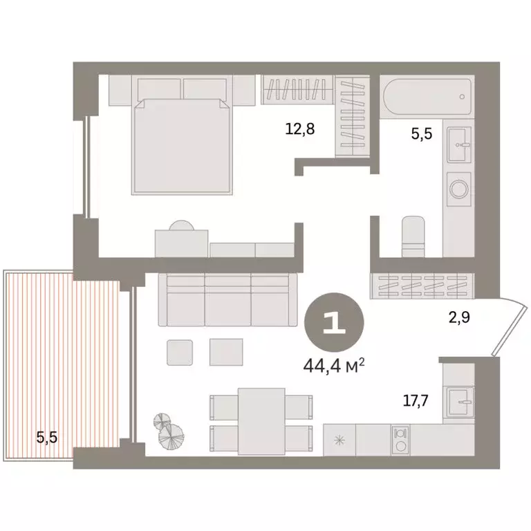 1-комнатная квартира: Екатеринбург, улица Советских Женщин (44.4 м) - Фото 2