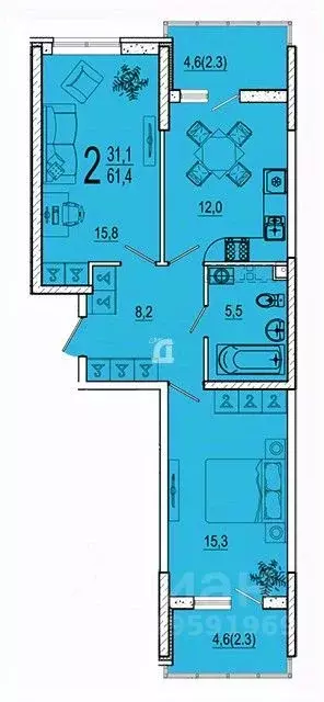 2-к кв. Краснодарский край, Краснодар ул. Конгрессная, 41к1 (61.4 м) - Фото 1