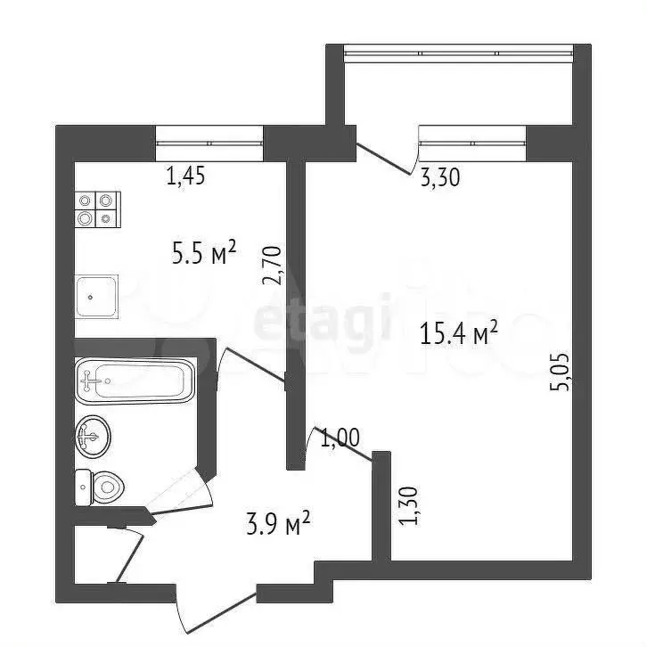 1-к. квартира, 28,1 м, 2/5 эт. - Фото 0