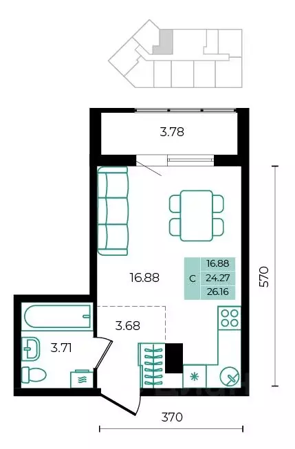 Студия Адыгея, Майкопский район, пос. Тульский  (26.16 м) - Фото 1