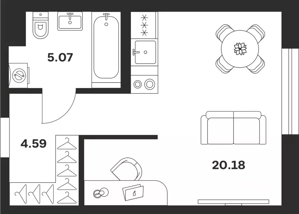 Студия Тульская область, Тула Парк Патриот жилой комплекс (29.84 м) - Фото 1