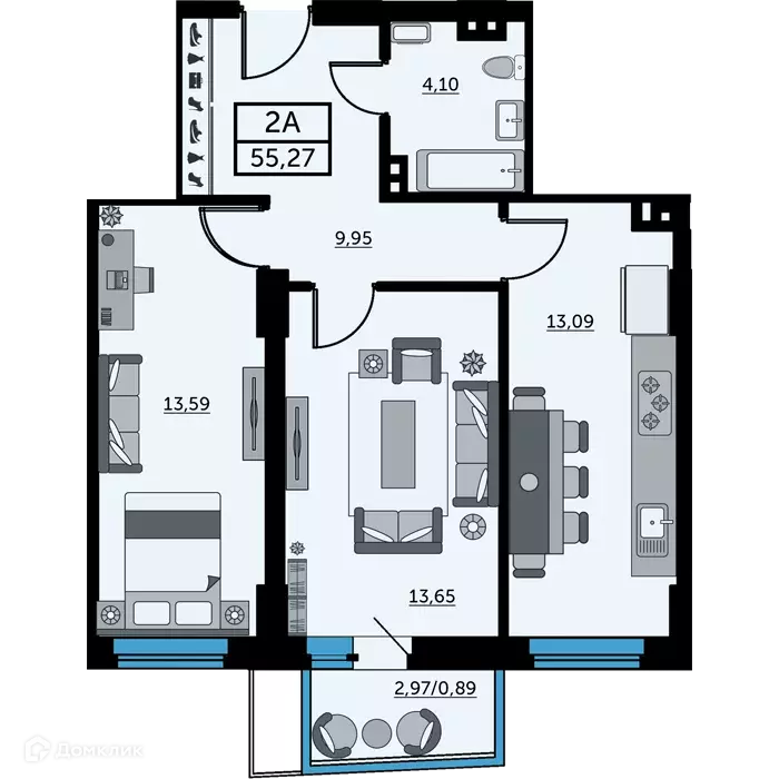 Продаётся 2-к квартира, 55.5 м - Фото 0