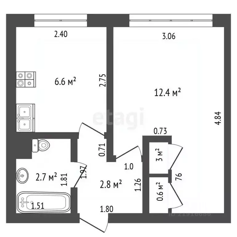 1-к кв. Калининградская область, Советск ул. Карла Либкнехта, 6 (25.3 ... - Фото 2