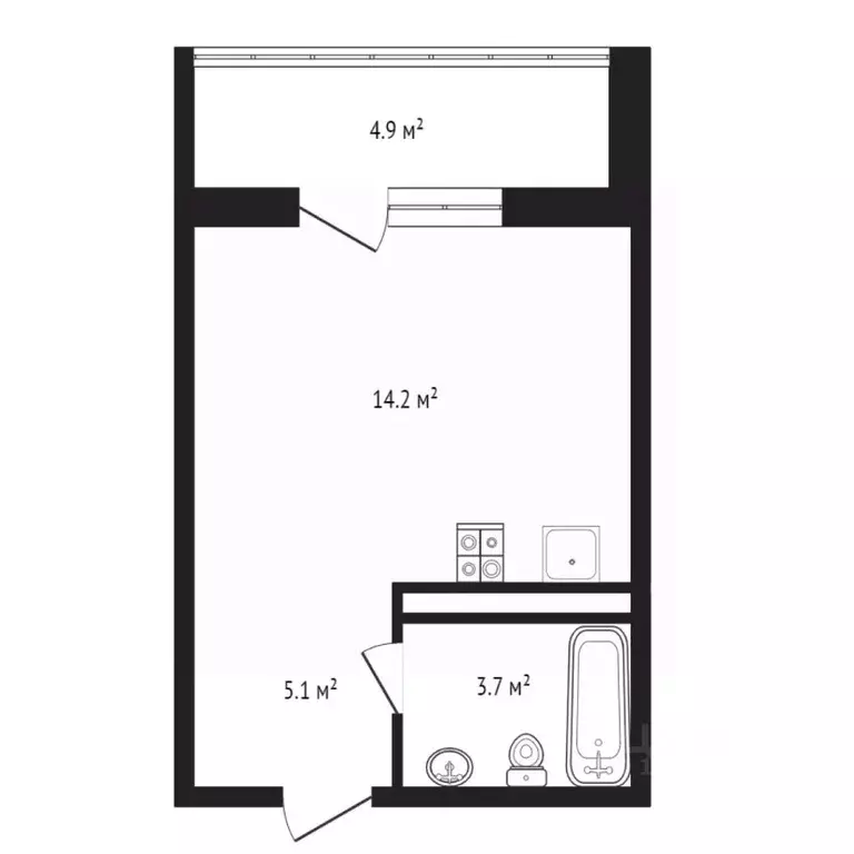 Студия Тюменская область, Тюмень ул. Братьев Бондаревых, 5 (27.9 м) - Фото 2