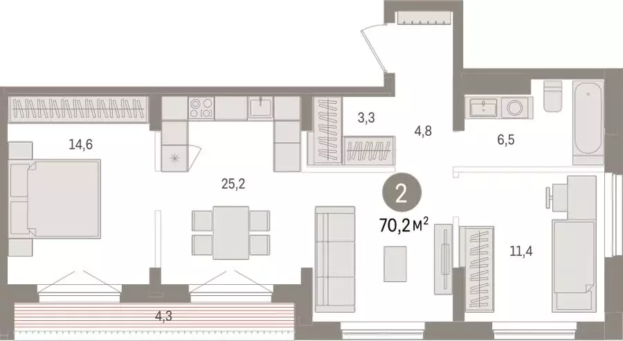 2-комнатная квартира: Новосибирск, улица Аэропорт (70.16 м) - Фото 1