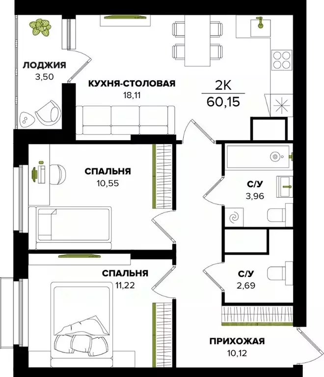 2-к кв. Тульская область, Тула ул. Академика Насоновой (60.15 м) - Фото 1