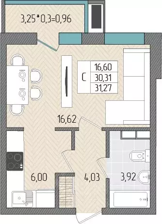 Студия Краснодарский край, Темрюк Сады у моря жилой комплекс (31.27 м) - Фото 1