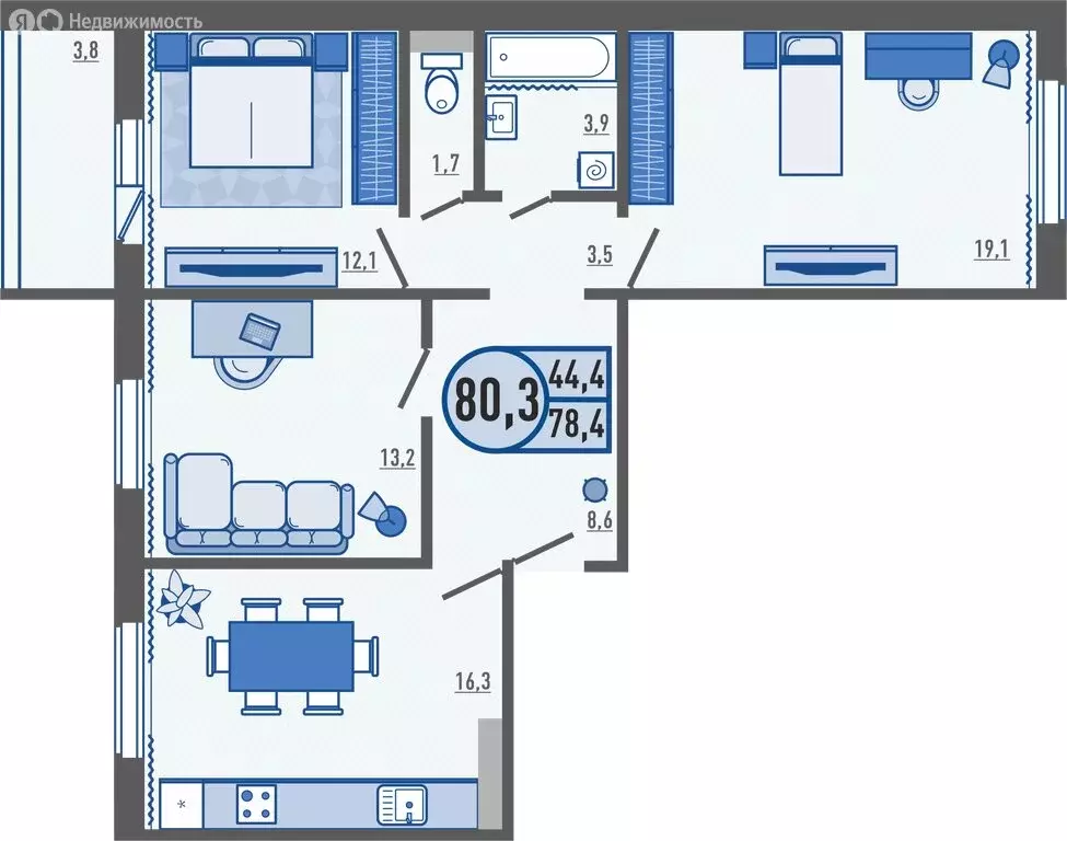 3-комнатная квартира: деревня Жилина, Яблоневая улица, 1к2 (80.1 м) - Фото 1