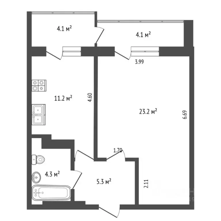 1-к кв. Тюменская область, Тюмень ул. Ю.-Р.Г. Эрвье, 30к1 (44.0 м) - Фото 0