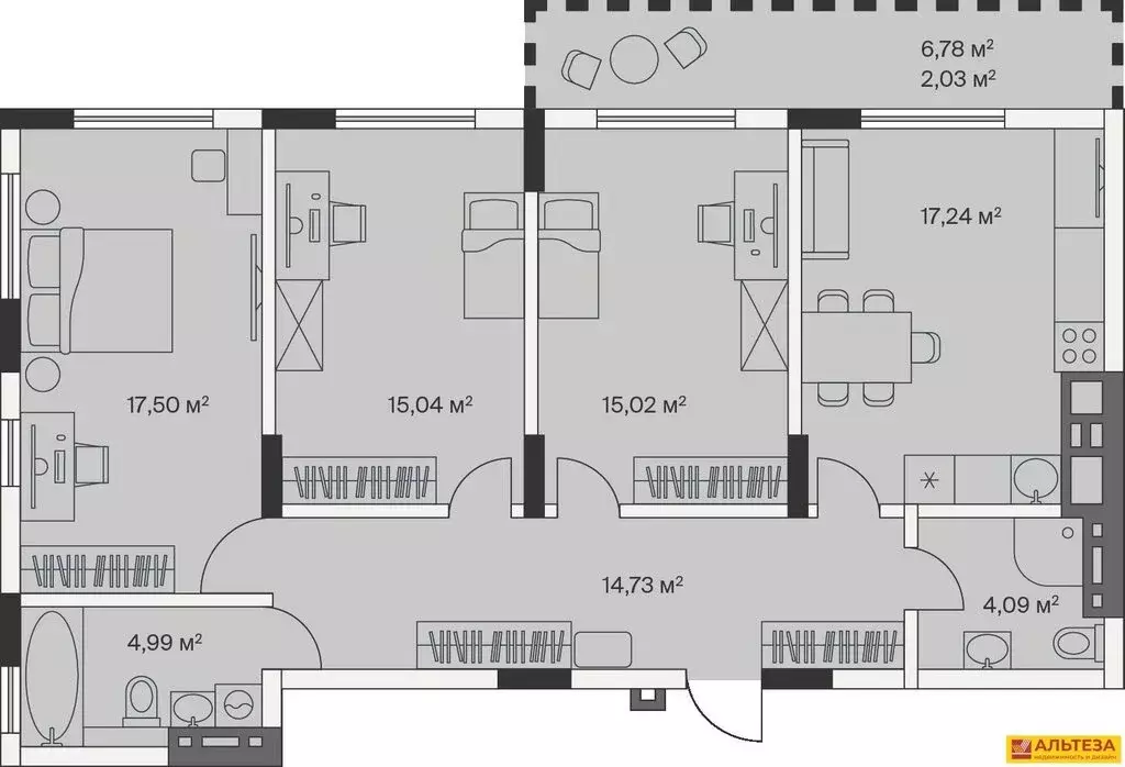 3-комнатная квартира: посёлок Малое Исаково, Первая улица, 1к2 (90.6 ... - Фото 1