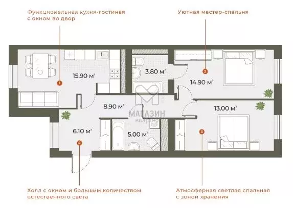 2-комнатная квартира: Санкт-Петербург, Зеленогорская улица, 3 (70 м) - Фото 0