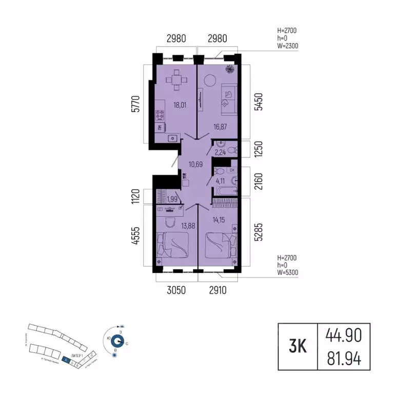 3-к кв. Башкортостан, Уфа Глумилино-1 мкр, Новатор жилой комплекс ... - Фото 1