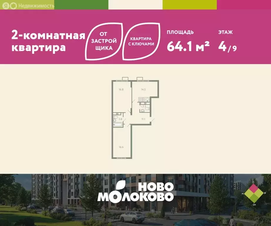 2-комнатная квартира: посёлок городского типа Молоково, жилой комплекс ... - Фото 0