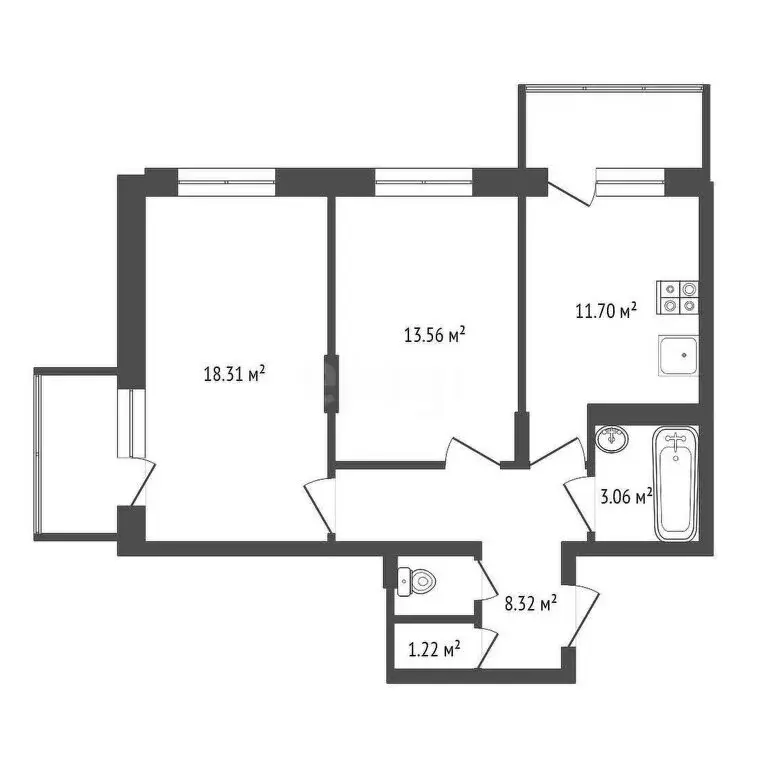 2-комнатная квартира: Воронеж, Острогожская улица, 156/1 (60.67 м) - Фото 1