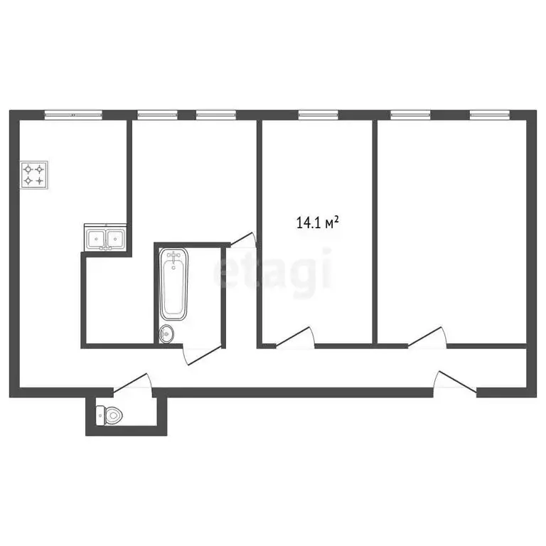 1к в -комнатной квартире (14 м) - Фото 1