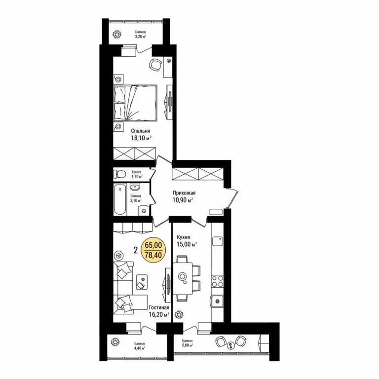 Продаётся 2-к квартира, 78.4 м - Фото 1