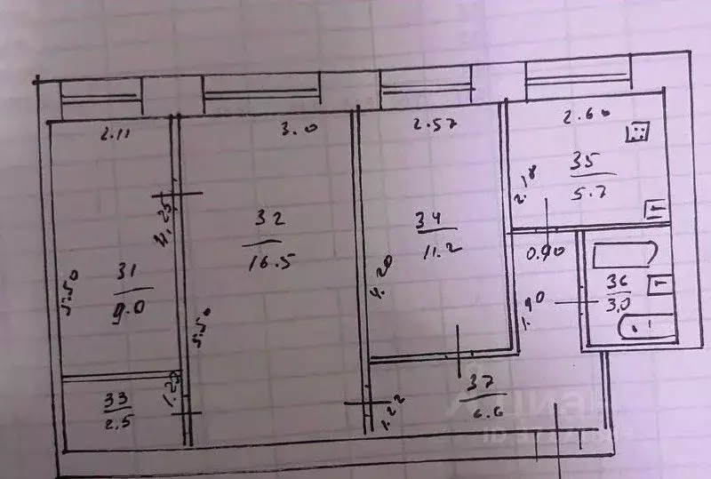 3-к кв. Татарстан, Казань ул. Шаляпина, 25/119 (54.5 м) - Фото 2