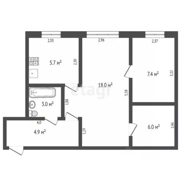 3-к кв. Кемеровская область, Юрга Ленинградская ул., 11 (44.8 м) - Фото 1