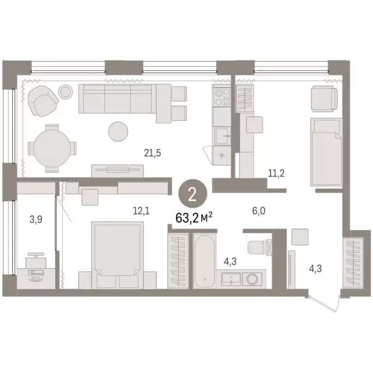 2-комнатная квартира: Тюмень, Краснооктябрьская улица, 4к3 (63.2 м) - Фото 1