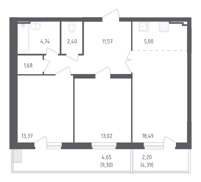 2-комнатная квартира: посёлок городского типа Жилино-1, 2-й квартал, ... - Фото 1