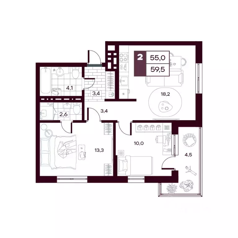 2-к кв. Тюменская область, Тюменский муниципальный округ, д. Дударева ... - Фото 1