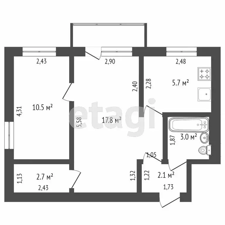 2-комнатная квартира: Тверь, проспект Николая Корыткова, 30 (45.2 м) - Фото 1