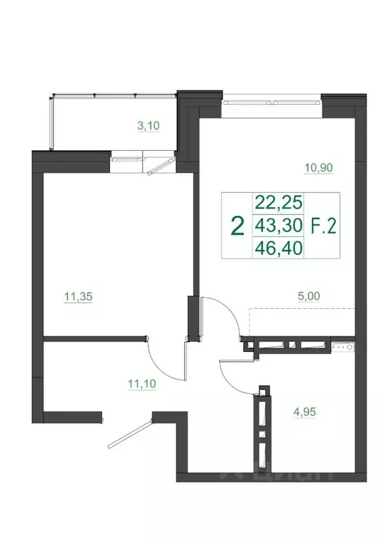 2-к кв. Красноярский край, Красноярск Мясокомбинат мкр, 1 (46.4 м) - Фото 1