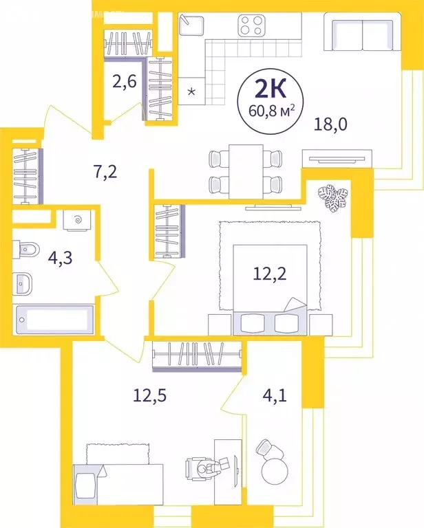 2-комнатная квартира: Екатеринбург, улица 22-го Партсъезда, 5 (58.73 ... - Фото 0