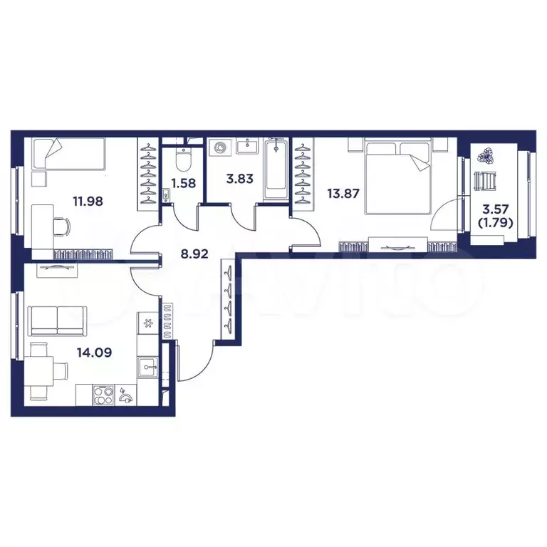 2-к. квартира, 54,3 м, 1/5 эт. - Фото 1