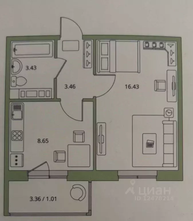 1-к кв. Ленинградская область, Ломоносовский район, Виллозское ... - Фото 2