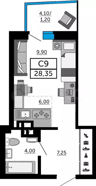 Квартира-студия, 28,1 м, 17/21 эт. - Фото 0