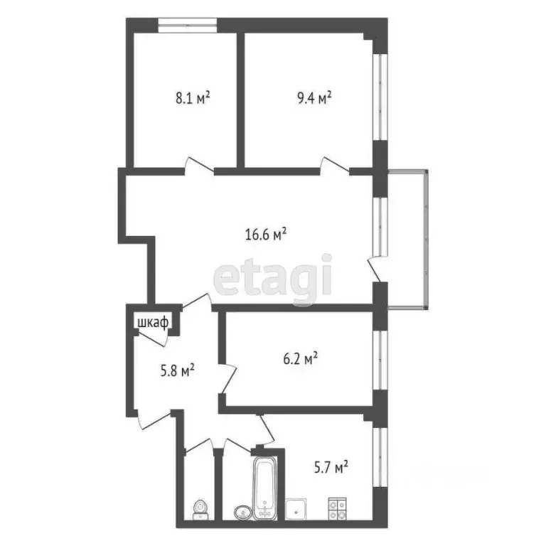 4-к кв. Вологодская область, Вологда Ярославская ул., 10 (59.2 м) - Фото 1