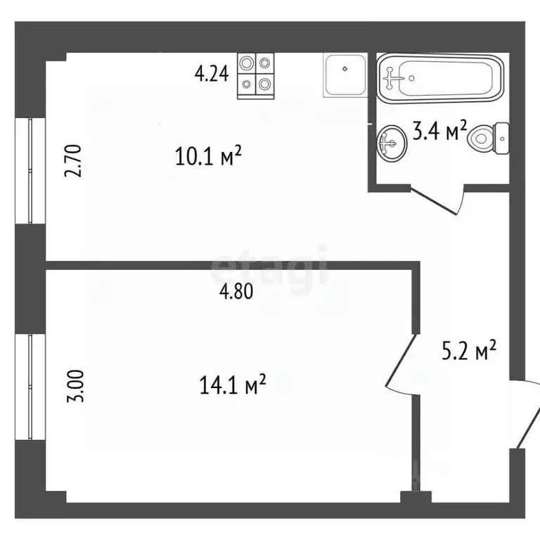 1-к кв. Крым, Симферополь ул. Трубаченко (32.8 м) - Фото 2