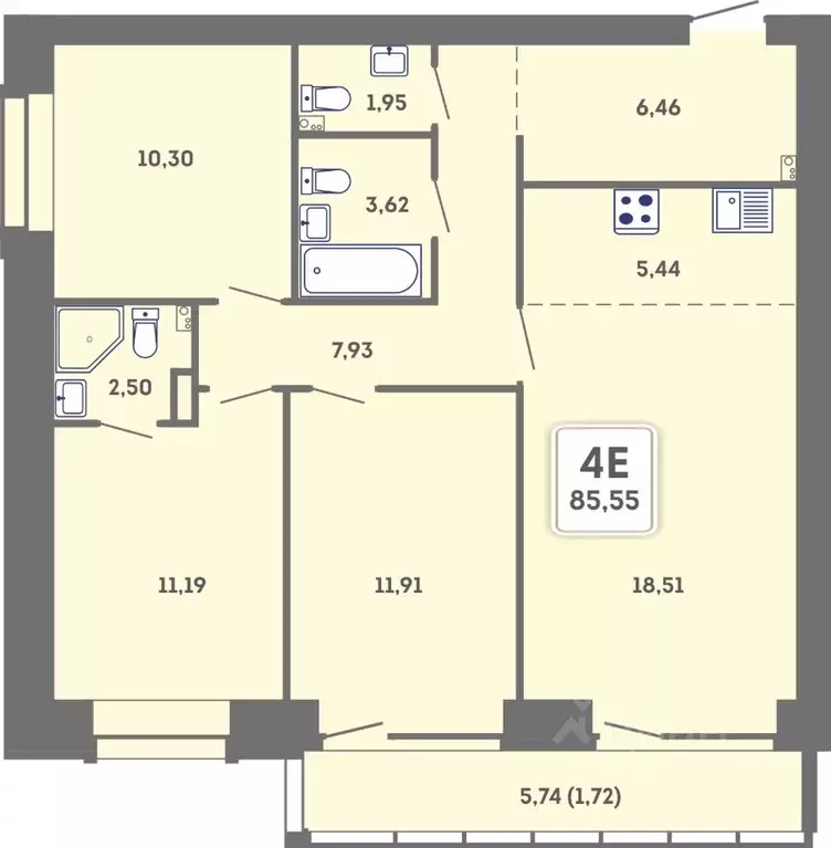 4-к кв. Пермский край, Пермь Кировоградская ул., 28 (81.53 м) - Фото 1