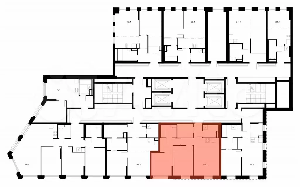 2-к. квартира, 58,1 м, 36/39 эт. - Фото 1