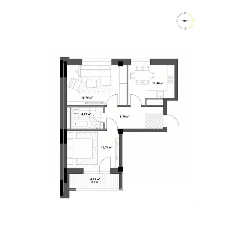 2-к кв. Омская область, Омск  (54.59 м) - Фото 0