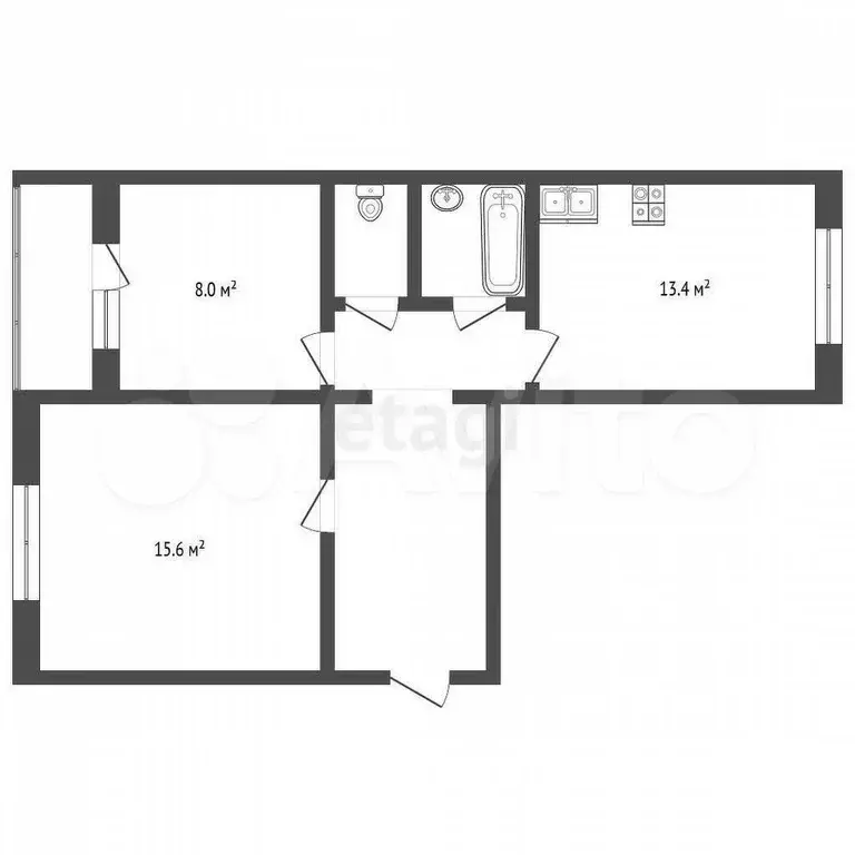 3-к. квартира, 57,7 м, 4/5 эт. - Фото 0