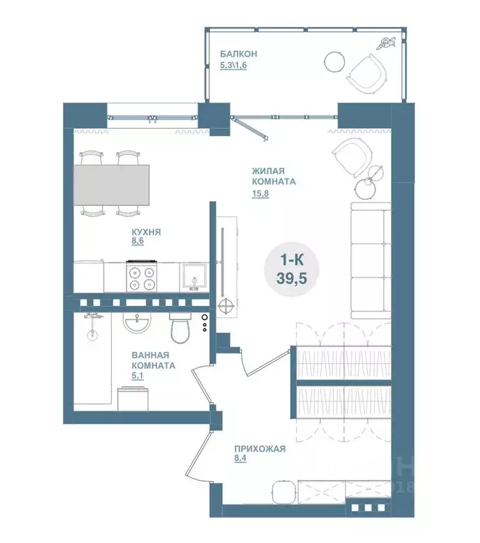 1-к кв. Красноярский край, Красноярск Свердловская ул., 6Е (39.8 м) - Фото 1