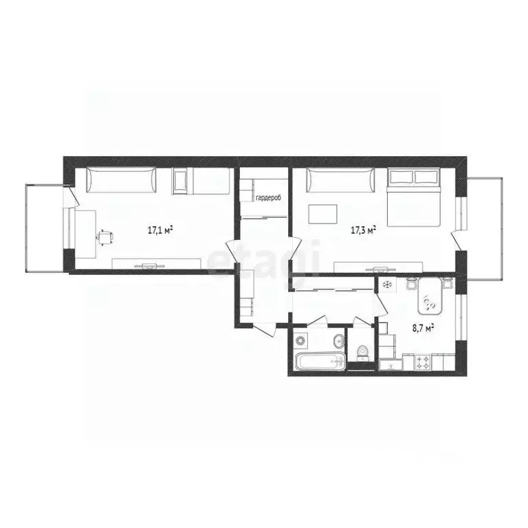 2-к кв. Белгородская область, Белгород Железнодорожная ул., 125 (58.1 ... - Фото 2