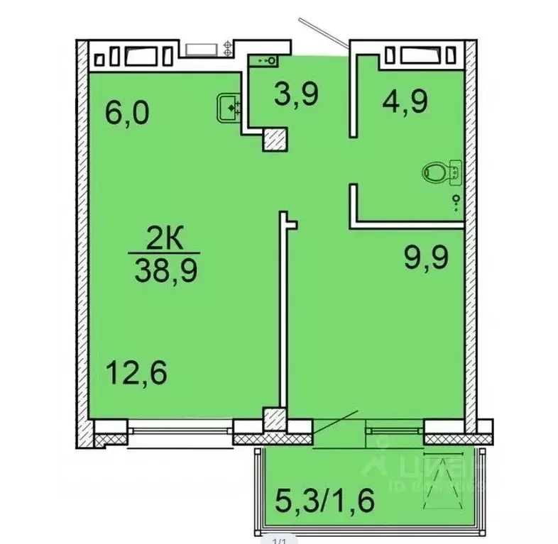 2-к кв. Красноярский край, Красноярск ул. Калинина, 175 (38.2 м) - Фото 1
