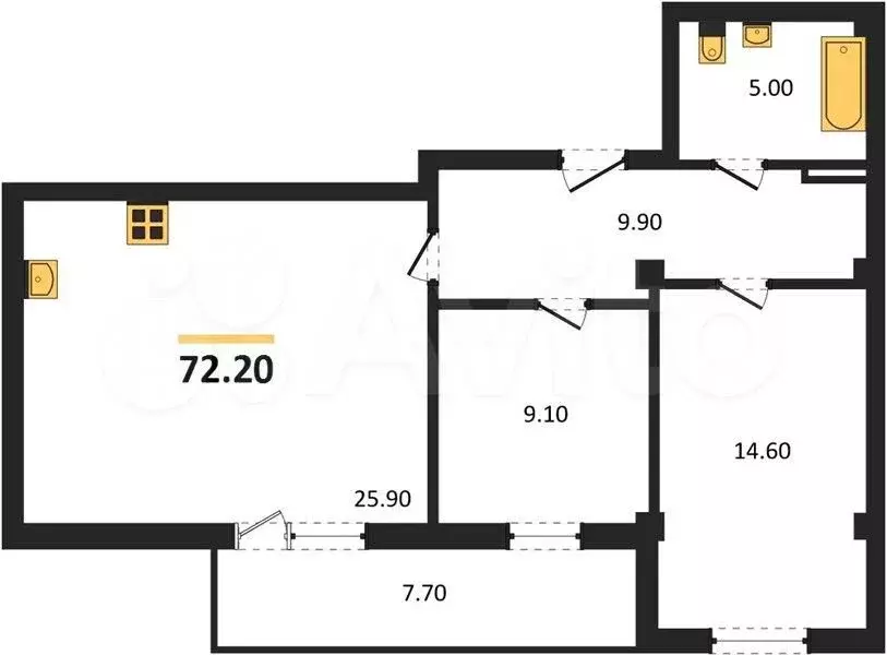 2-к. квартира, 72,2 м, 3/8 эт. - Фото 1