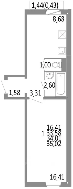 1-к кв. Челябинская область, Челябинск Нефтебазовая ул. (34.01 м) - Фото 0