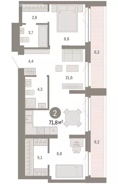 2-комнатная квартира: Новосибирск, Большевистская улица, 66 (71.83 м) - Фото 2