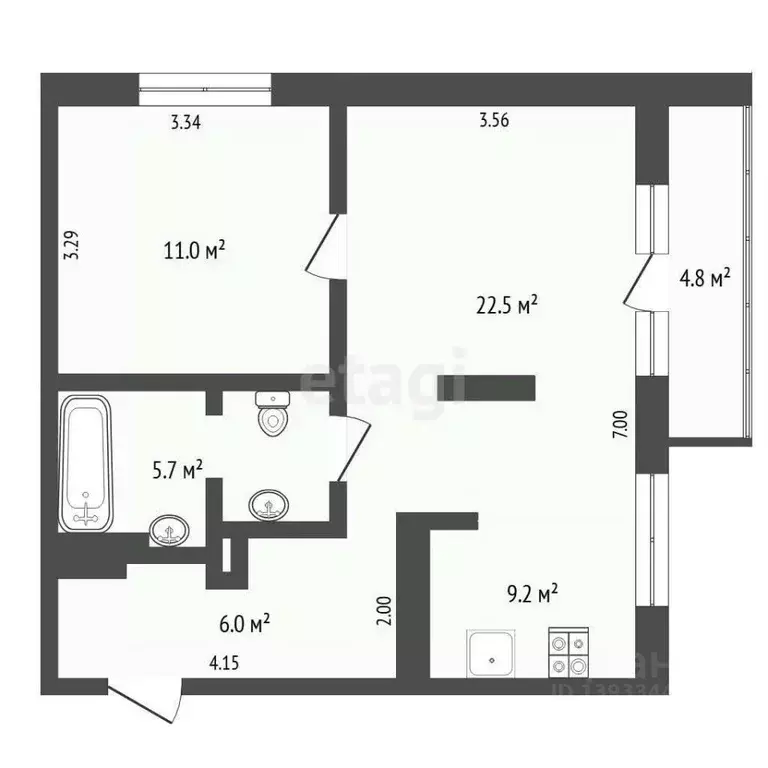 1-к кв. Тюменская область, Тюмень ул. Ю.-Р.Г. Эрвье, 24к2 (45.0 м) - Фото 2