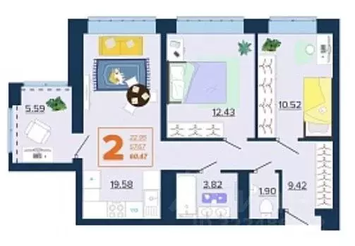 2-к кв. Брянская область, Брянск Московский мкр, Микрорайон Акватория ... - Фото 1
