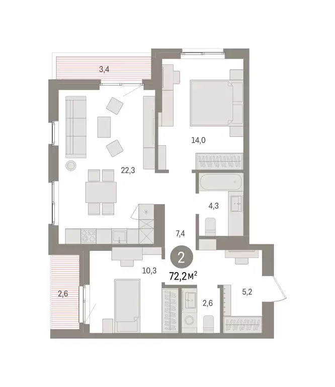 2-комнатная квартира: Пермь, микрорайон Крохалева (72.16 м) - Фото 2