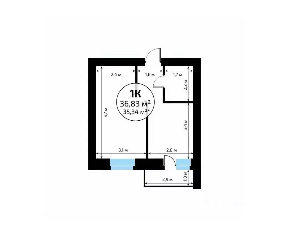 1-к кв. Самарская область, Самара пос. Мехзавод, 1-й кв-л, 50 (36.83 ... - Фото 2