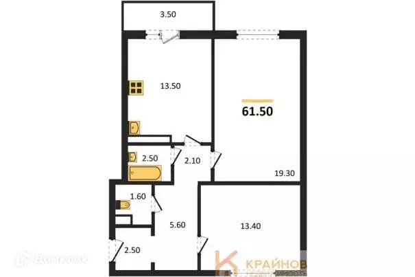 Продаётся 2-к квартира, 61.5 м - Фото 1