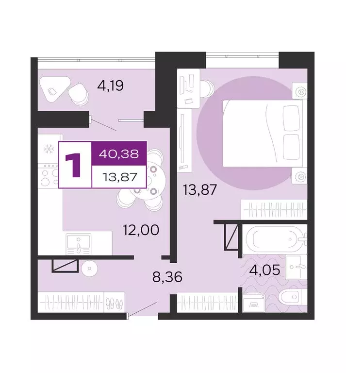 1-комнатная квартира: Брянск, жилой комплекс Д-4 (40.38 м) - Фото 1