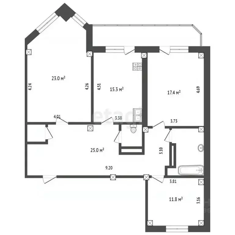 3-к кв. Челябинская область, Челябинск ш. Металлургов, 24 (100.4 м) - Фото 2